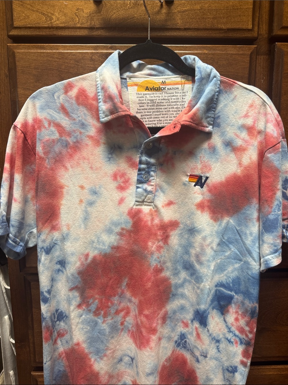 Aviator Nation Red & Blue Tie-Dye Polo